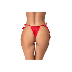 String sexy rouge en dentelle ajourée avec liens réglables 